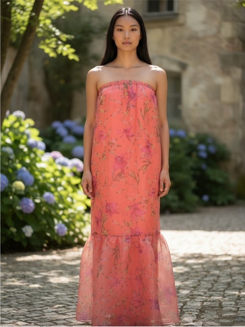 Buddy Love Coral Floral Strapless Maxi Dress